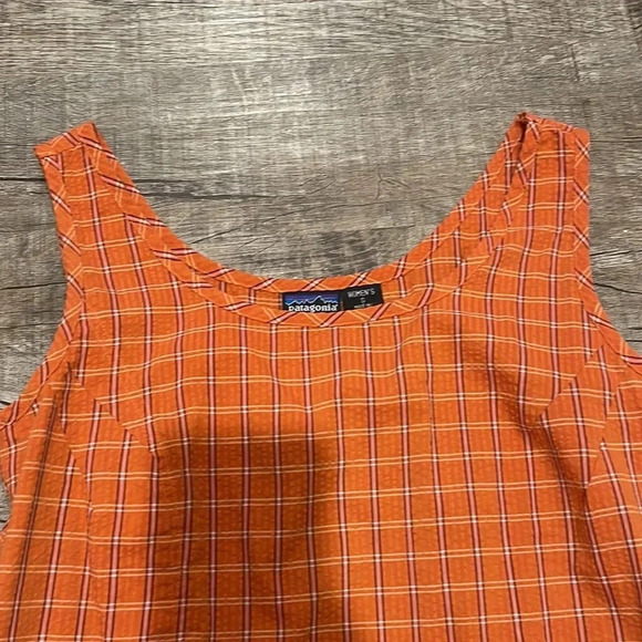 Patagonia - Sunspot Dress - Orange Plaid Sleeveless W/Pocket - Size Small - Picture 6 of 9